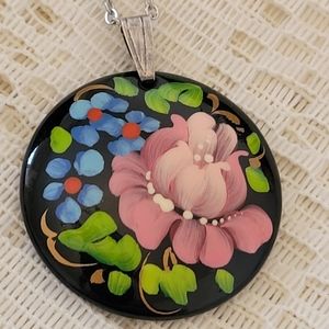 Hand Painted Ukrainian Pendant Necklace